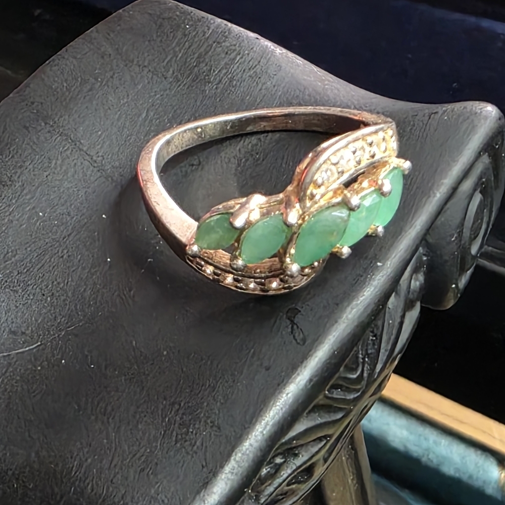 DBJ Jasco 925 Sterling Jade Marquise Cluster Ring Size 7 959 - Picture 2 of 14